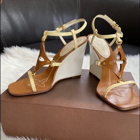 Louis Vuitton Womens Platform & Wedge Sandals, Beige, 37.5